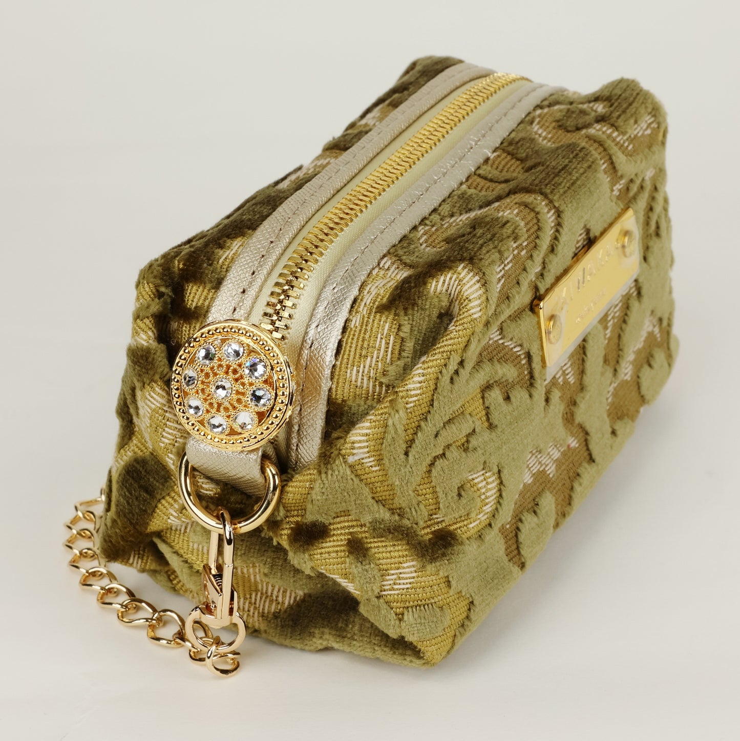 Boxy Zipper Pouch, Luxury zipper pouch, Mini Pouch, Green Mini bag, Fabric pouch, Fabric pochette, Mini pochette, Kinkazanori fabric, Free Shipping