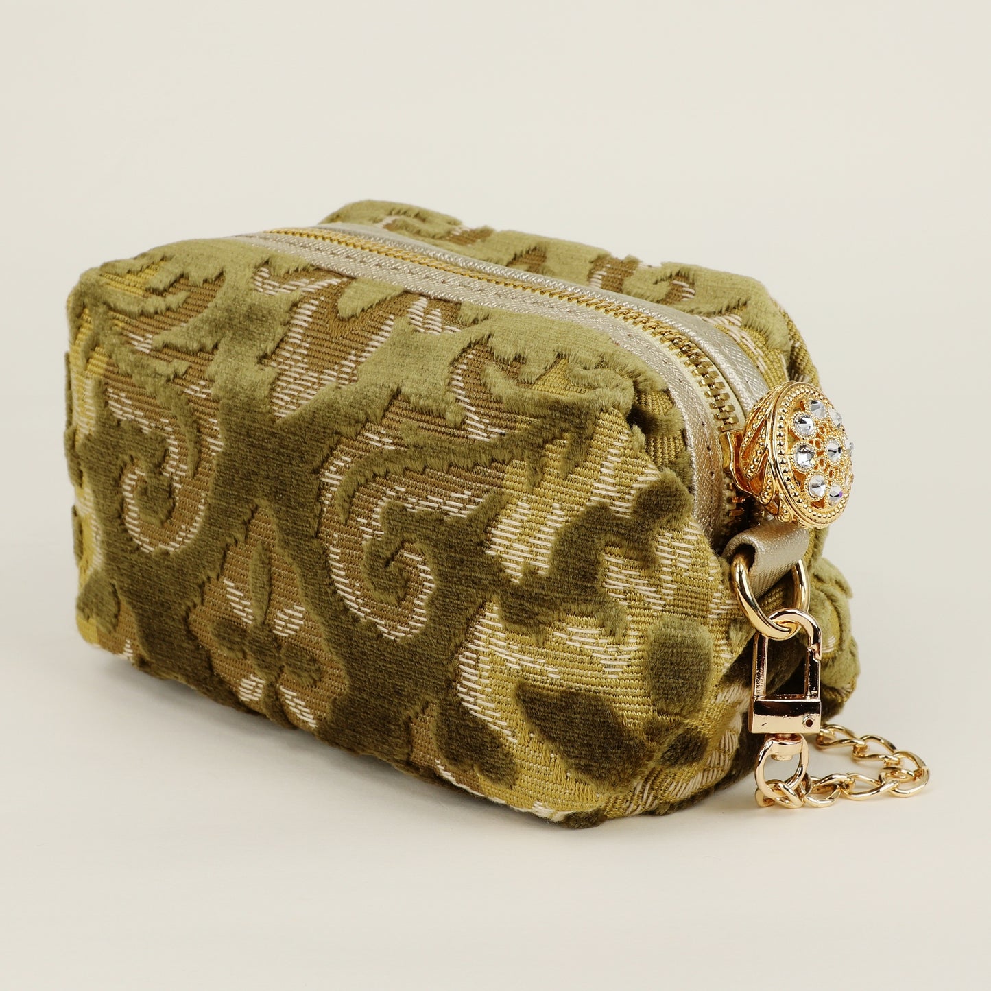 Boxy Zipper Pouch, Luxury zipper pouch, Mini Pouch, Green Mini bag, Fabric pouch, Fabric pochette, Mini pochette, Kinkazanori fabric, Free Shipping