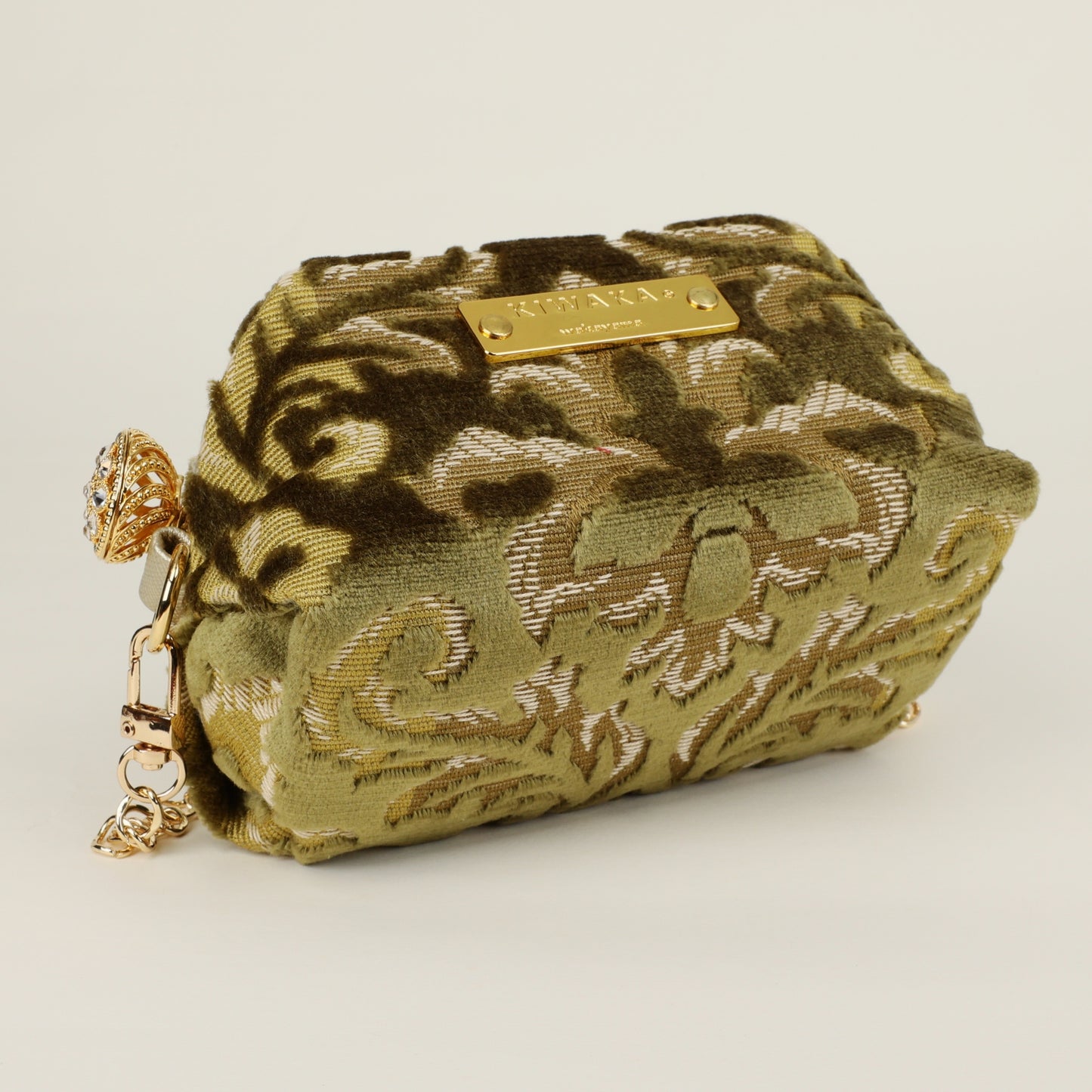 Boxy Zipper Pouch, Luxury zipper pouch, Mini Pouch, Green Mini bag, Fabric pouch, Fabric pochette, Mini pochette, Kinkazanori fabric, Free Shipping