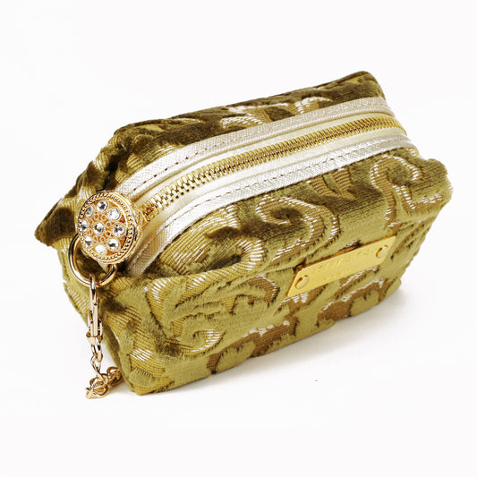 Boxy Zipper Pouch, Luxury zipper pouch, Mini Pouch, Green Mini bag, Fabric pouch, Fabric pochette, Mini pochette, Kinkazanori fabric, Free Shipping