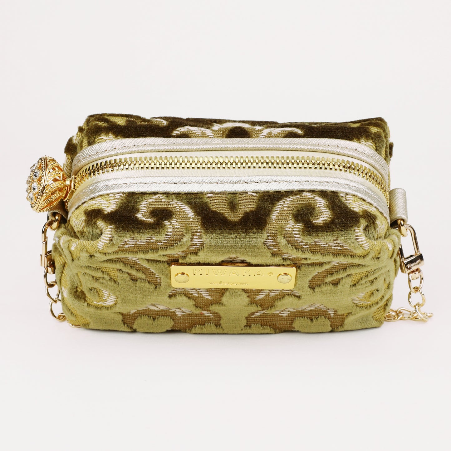 Boxy Zipper Pouch, Luxury zipper pouch, Mini Pouch, Green Mini bag, Fabric pouch, Fabric pochette, Mini pochette, Kinkazanori fabric, Free Shipping