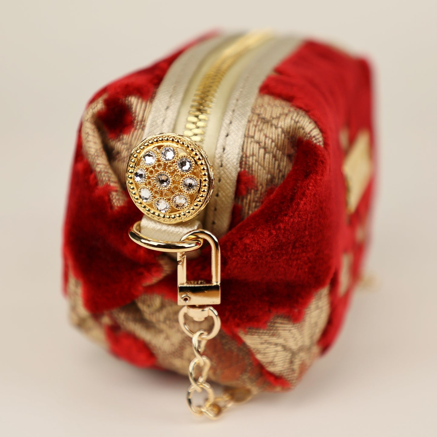 Boxy Zipper Pouch, Luxury zipper pouch, Mini Pouch, Red Mini bag, Fabric pouch, Fabric pochette, Mini pochette, Kinkazanori fabric, Free Shipping