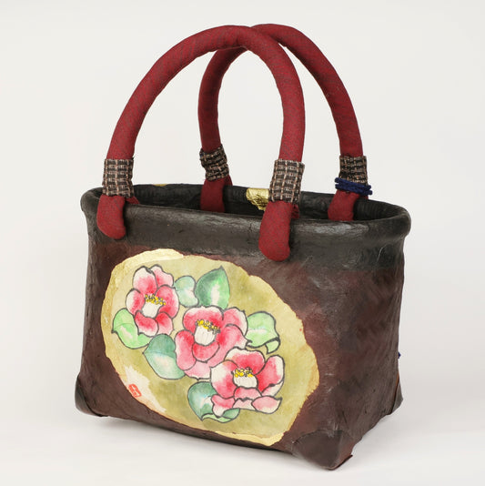 Ikkanbari, Traditional Japanese bag, Ikkanbari bag, Handmade Japanese bag, kimono bag, Japanese basket, Camellia pattern Japanese basket, Free Shipping