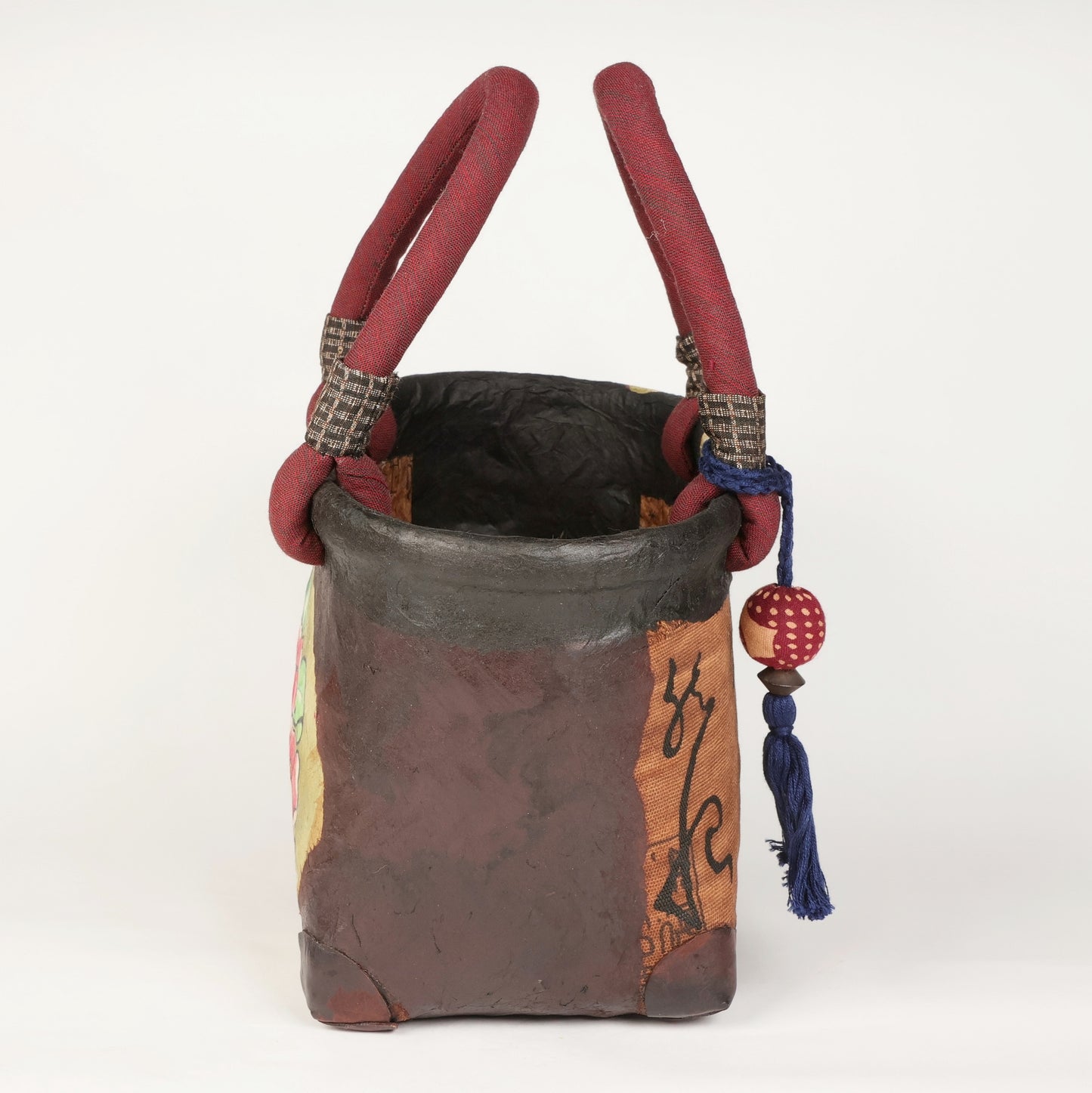 Ikkanbari, Traditional Japanese bag, Ikkanbari bag, Handmade Japanese bag, kimono bag, Japanese basket, Camellia pattern Japanese basket, Free Shipping