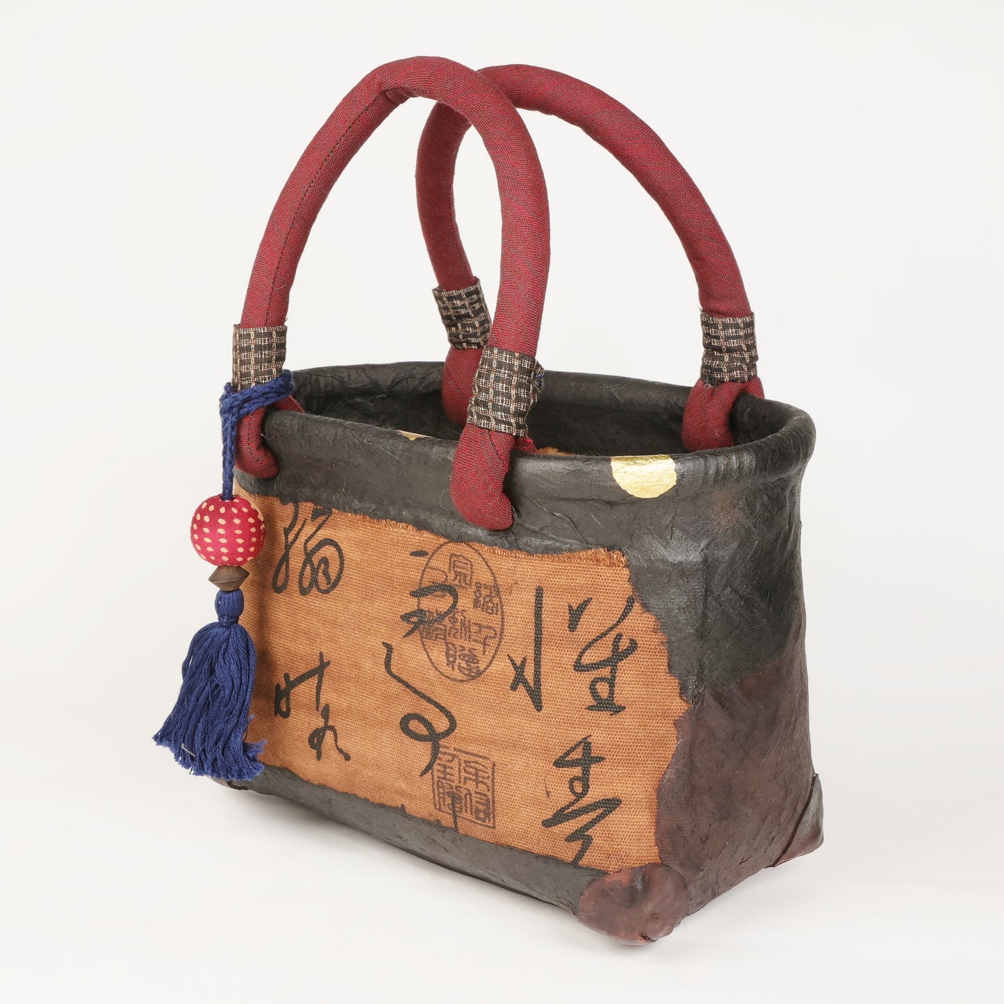 Ikkanbari, Traditional Japanese bag, Ikkanbari bag, Handmade Japanese bag, kimono bag, Japanese basket, Camellia pattern Japanese basket, Free Shipping