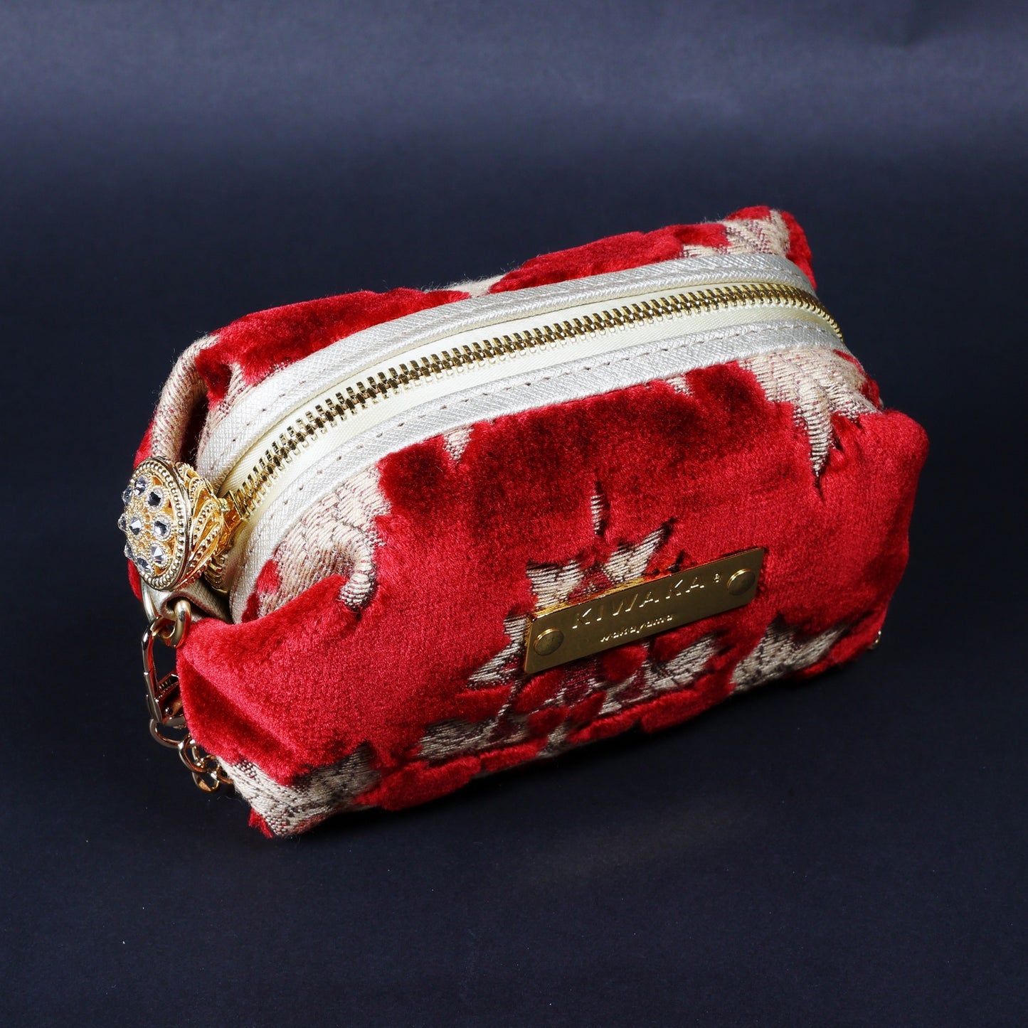 Boxy Zipper Pouch, Luxury zipper pouch, Mini Pouch, Red Mini bag, Fabric pouch, Fabric pochette, Mini pochette, Kinkazanori fabric, Free Shipping