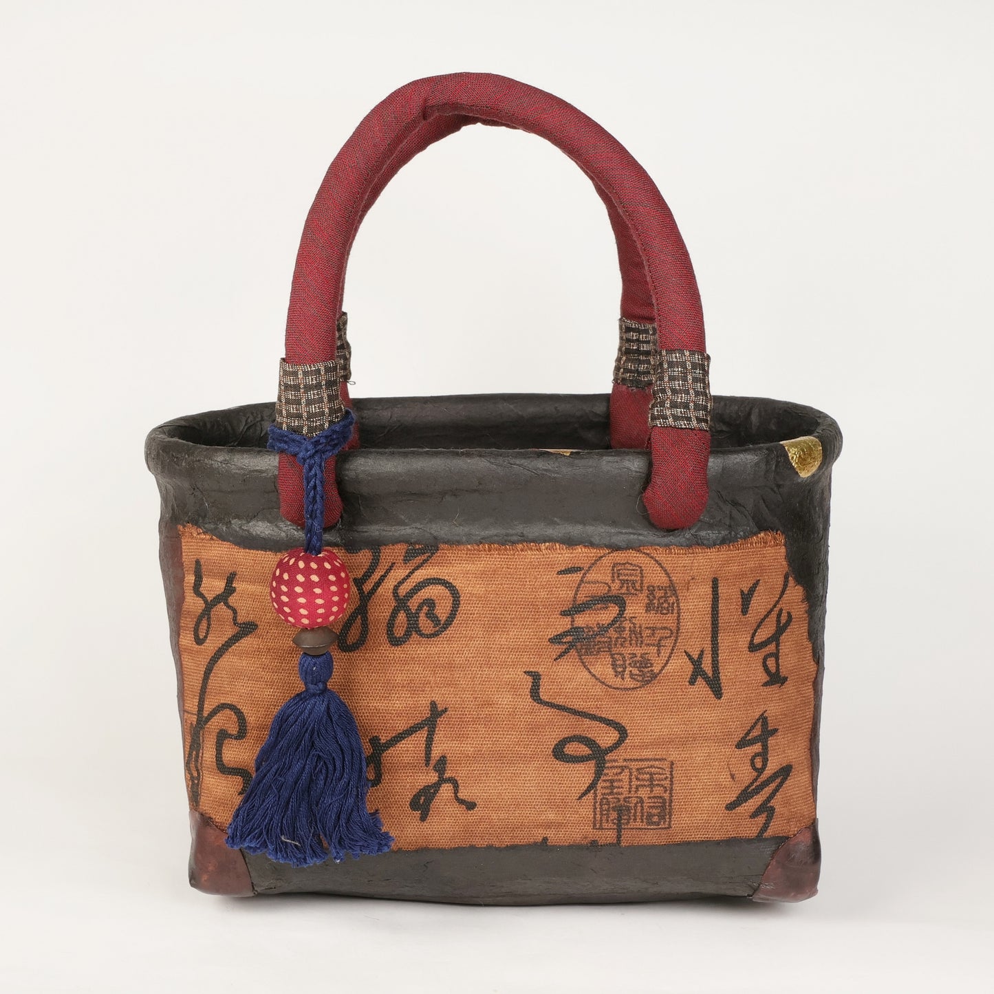 Ikkanbari, Traditional Japanese bag, Ikkanbari bag, Handmade Japanese bag, kimono bag, Japanese basket, Camellia pattern Japanese basket, Free Shipping