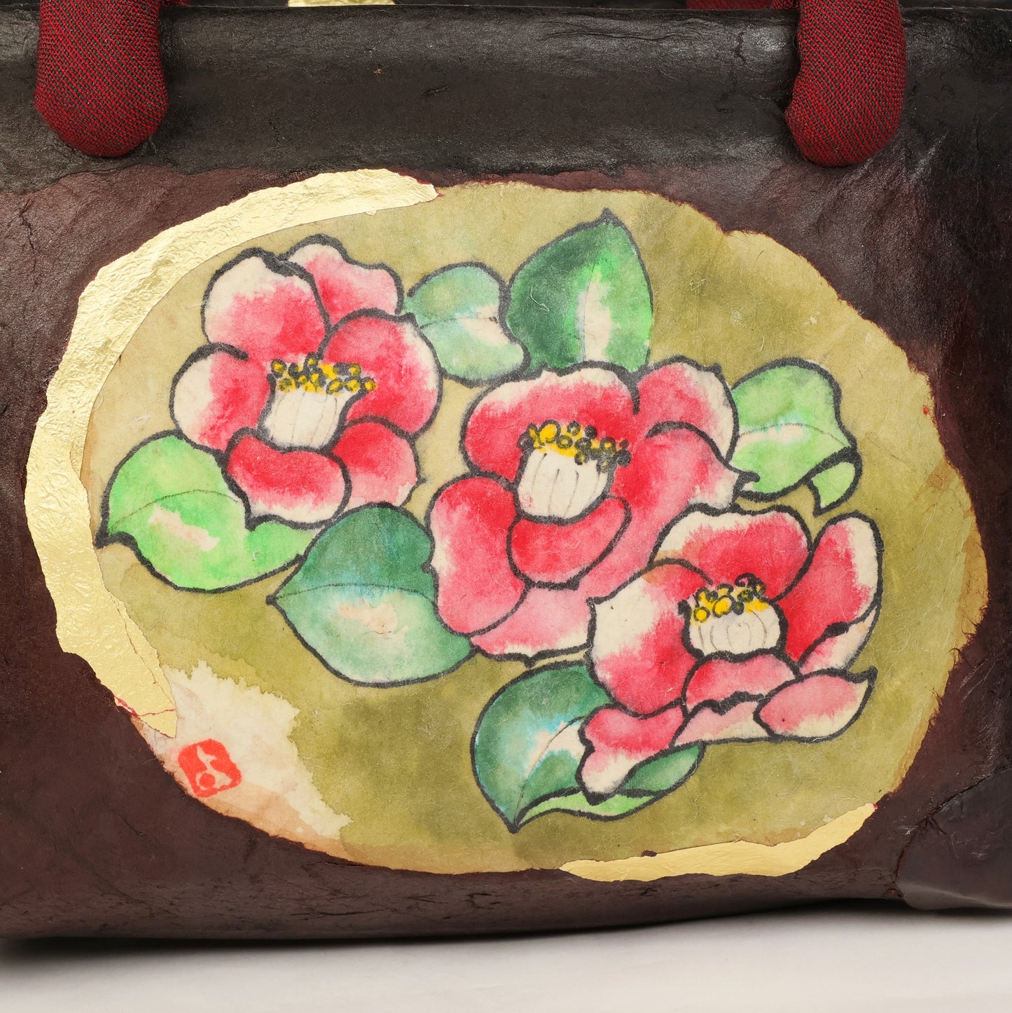 Ikkanbari, Traditional Japanese bag, Ikkanbari bag, Handmade Japanese bag, kimono bag, Japanese basket, Camellia pattern Japanese basket, Free Shipping